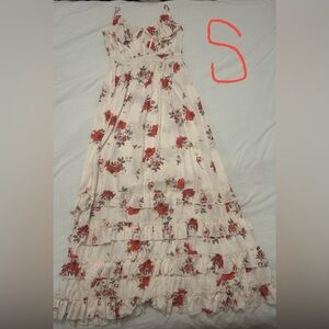 Floral Maxi Skirt in Cream and Red